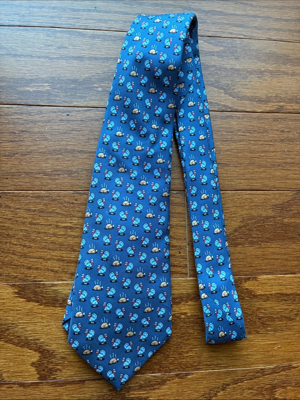Vineyard Vines Blue Turkey Pattern Silk Tie